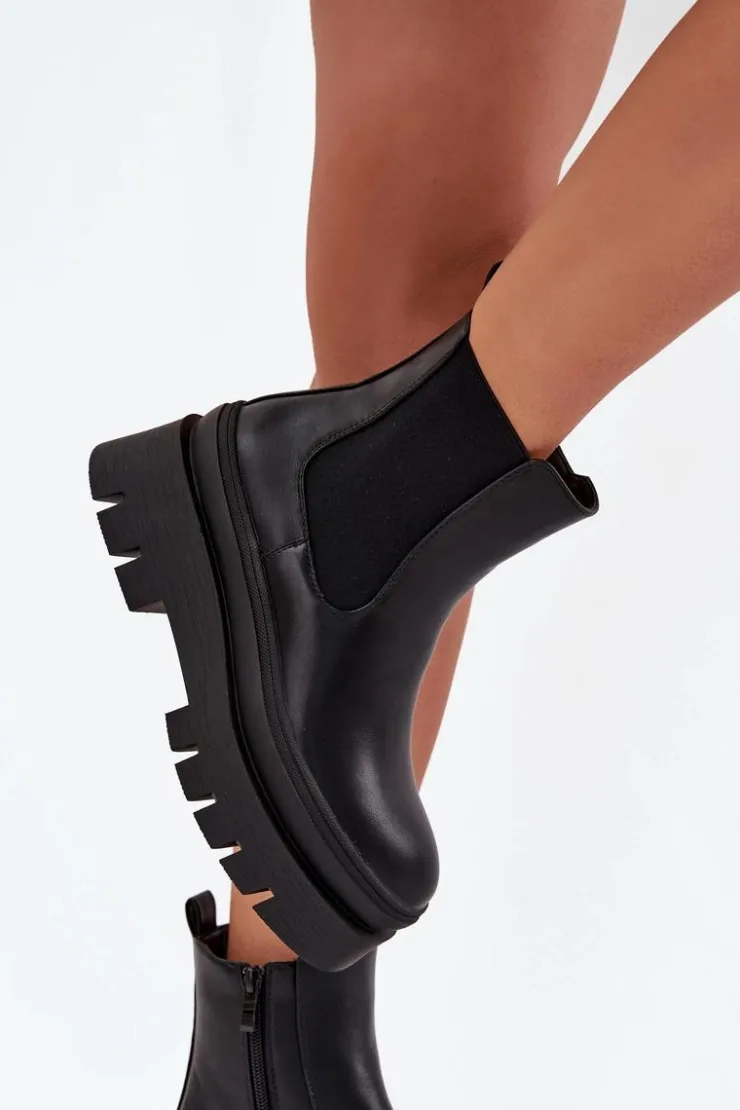 Damskie Boto Ocieplane Botki Sztyblety Damskie Na Platformie Czarne Ismira