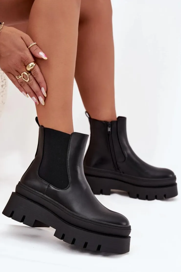 Damskie Boto Ocieplane Botki Sztyblety Damskie Na Platformie Czarne Ismira