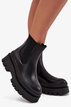 Damskie Boto Ocieplane Botki Sztyblety Damskie Na Platformie Czarne Ismira