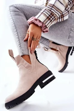 Boto Ocieplane Botki Sztyblety Z Suwakiem Beżowe My Way