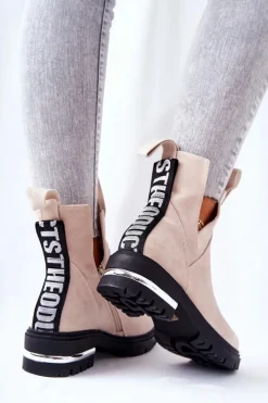 Boto Ocieplane Botki Sztyblety Z Suwakiem Beżowe My Way