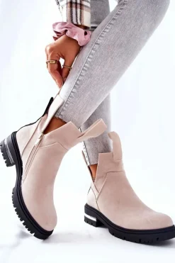 Boto Ocieplane Botki Sztyblety Z Suwakiem Beżowe My Way