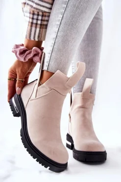 Boto Ocieplane Botki Sztyblety Z Suwakiem Beżowe My Way