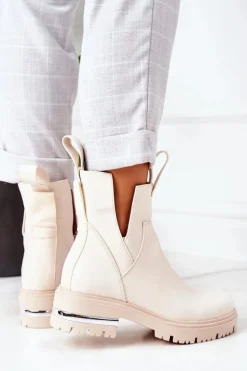 Sale Boto Ocieplane Botki Sztyblety Beżowe Rock It