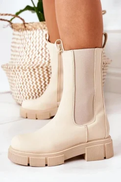 Boto Czarne Botki|Botki Zimowe Damskie*Ocieplane Botki Sztyblety Beżowe Must Have
