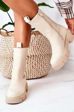 Boto Czarne Botki|Botki Zimowe Damskie*Ocieplane Botki Sztyblety Beżowe Must Have