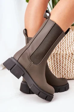 Damskie Boto Ocieplane Botki Sztyblety Ciemnozielone Must Have