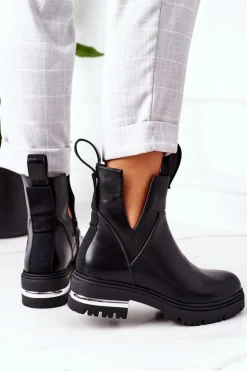 Damskie Boto Ocieplane Botki Sztyblety Czarne Rock It