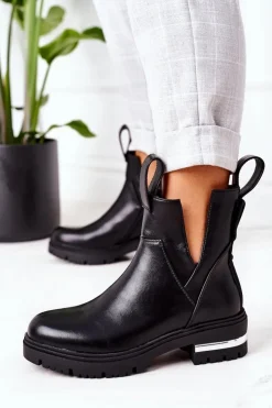 Damskie Boto Ocieplane Botki Sztyblety Czarne Rock It