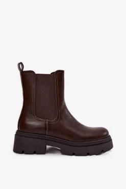 Damskie Boto Ocieplane Botki Sztyblety Na Zamek Czekoladowe Niviane