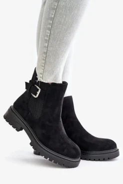 Damskie Boto Ocieplane Botki Sztyblety Na Zamek Z Klamrą Czarne Kikiella
