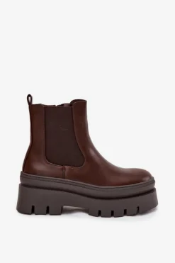 Clearance Boto Ocieplane Botki Sztyblety Damskie Na Platformie Czekoladowe Ismira