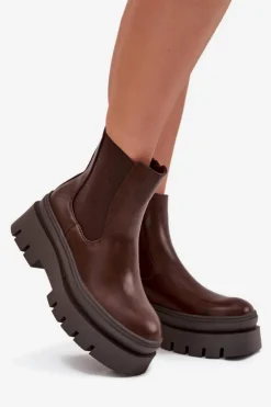 Clearance Boto Ocieplane Botki Sztyblety Damskie Na Platformie Czekoladowe Ismira