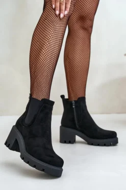 Damskie Boto Ocieplane Botki Sztyblety Na Zamek Czarne Arlethia