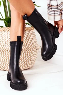 Boto Czarne Botki|Botki Zimowe Damskie*Ocieplane Botki Sztyblety Czarne Must Have