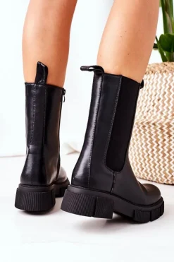 Boto Czarne Botki|Botki Zimowe Damskie*Ocieplane Botki Sztyblety Czarne Must Have