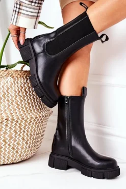 Boto Czarne Botki|Botki Zimowe Damskie*Ocieplane Botki Sztyblety Czarne Must Have