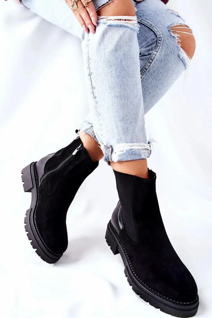 Damskie Evento Ocieplane Botki Sztyblety Czarne Prestons