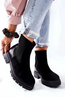 Damskie Evento Ocieplane Botki Sztyblety Czarne Prestons