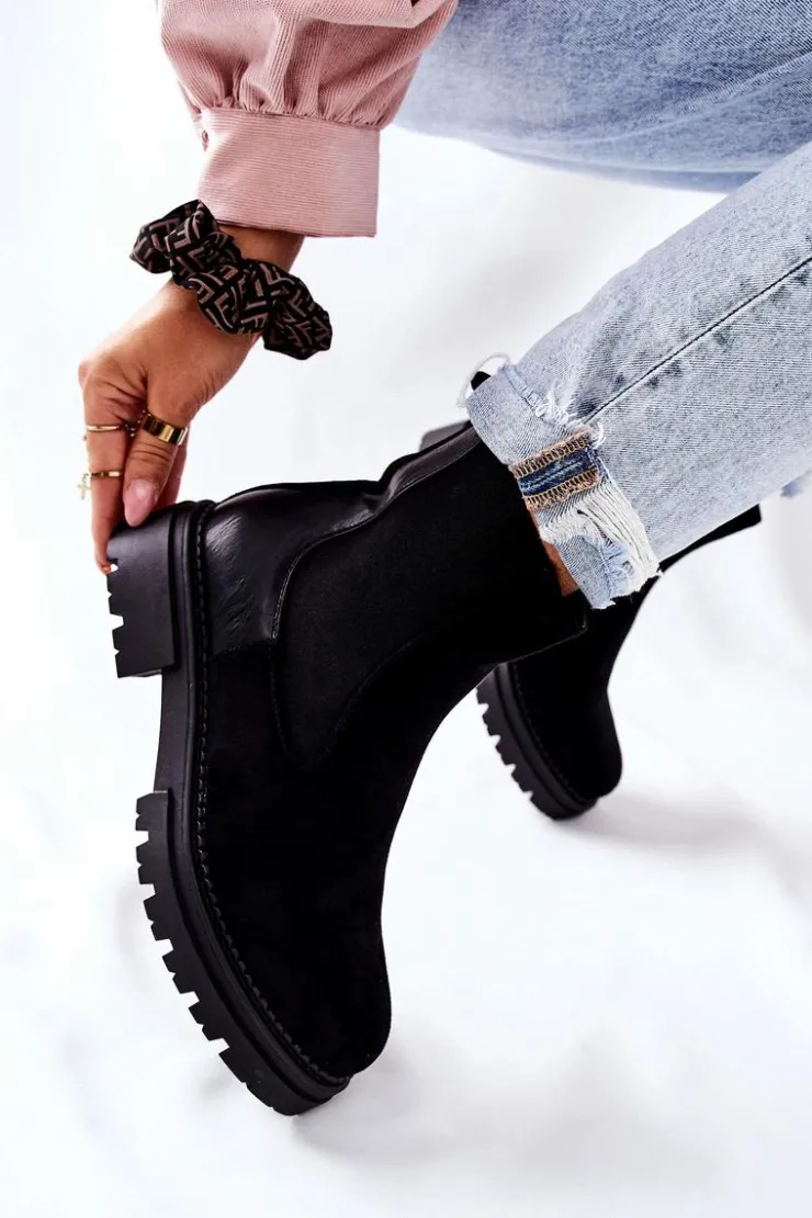 Damskie Evento Ocieplane Botki Sztyblety Czarne Prestons