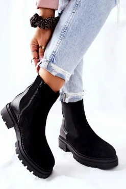 Damskie Evento Ocieplane Botki Sztyblety Czarne Prestons