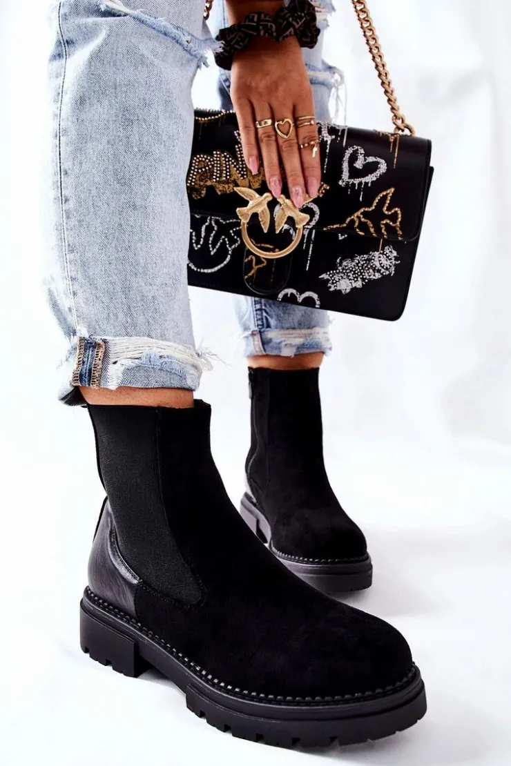 Damskie Evento Ocieplane Botki Sztyblety Czarne Prestons