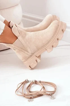 Boto Czarne Botki|Botki Zimowe Damskie*Ocieplane Botki Sztyblety Beżowe Good Idea