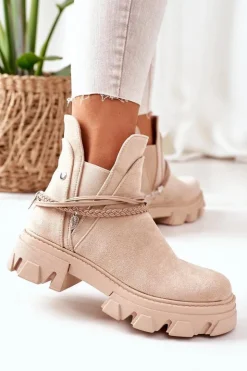 Boto Czarne Botki|Botki Zimowe Damskie*Ocieplane Botki Sztyblety Beżowe Good Idea
