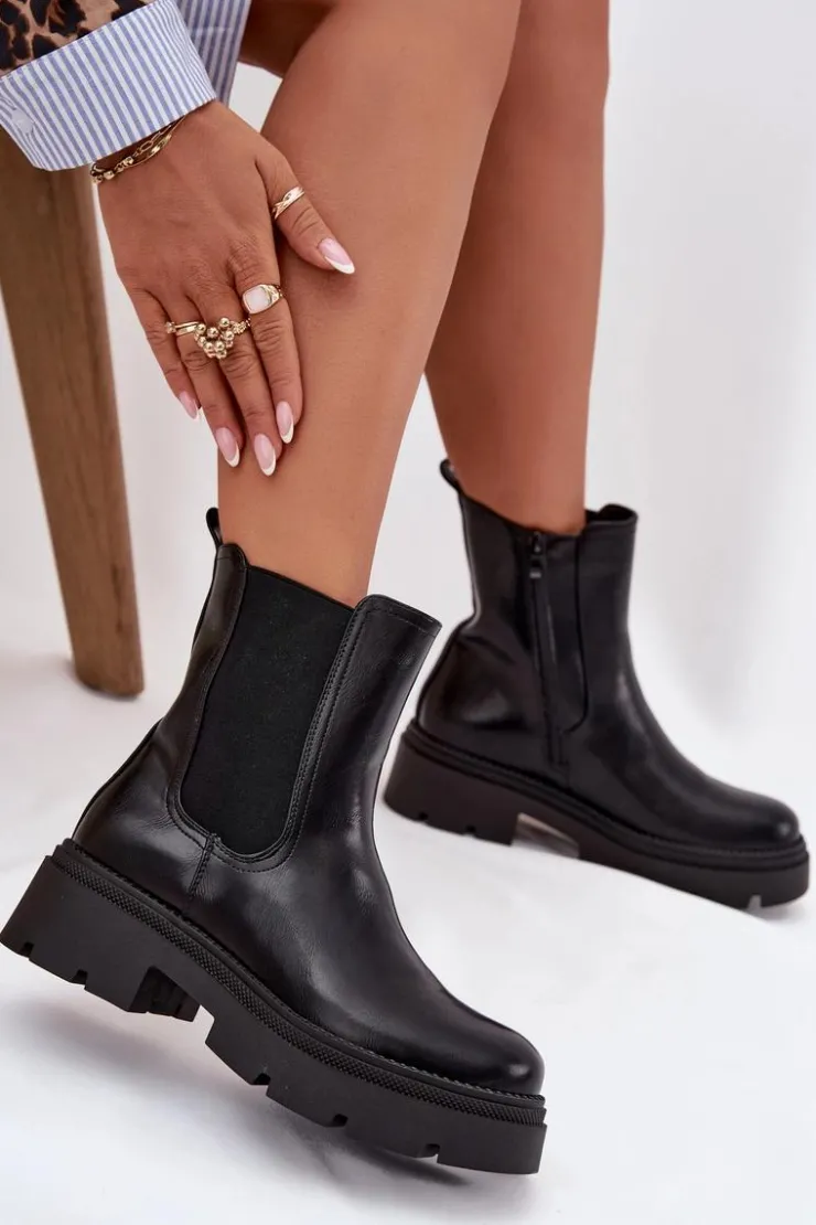 Sale Boto Ocieplane Botki Sztyblety Na Zamek Czarne Niviane