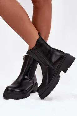 Sale Boto Ocieplane Botki Sztyblety Na Zamek Czarne Niviane