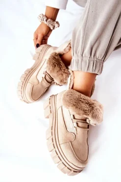 Clearance Boto Ocieplane Botki Trapery Beżowe Demaris