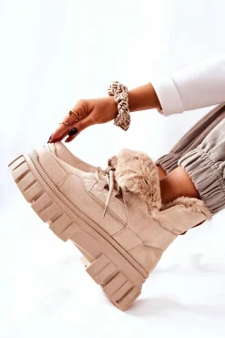 Clearance Boto Ocieplane Botki Trapery Beżowe Demaris