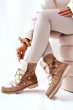 Damskie Boto Ocieplane Botki Trapery Beżowe Jiliana