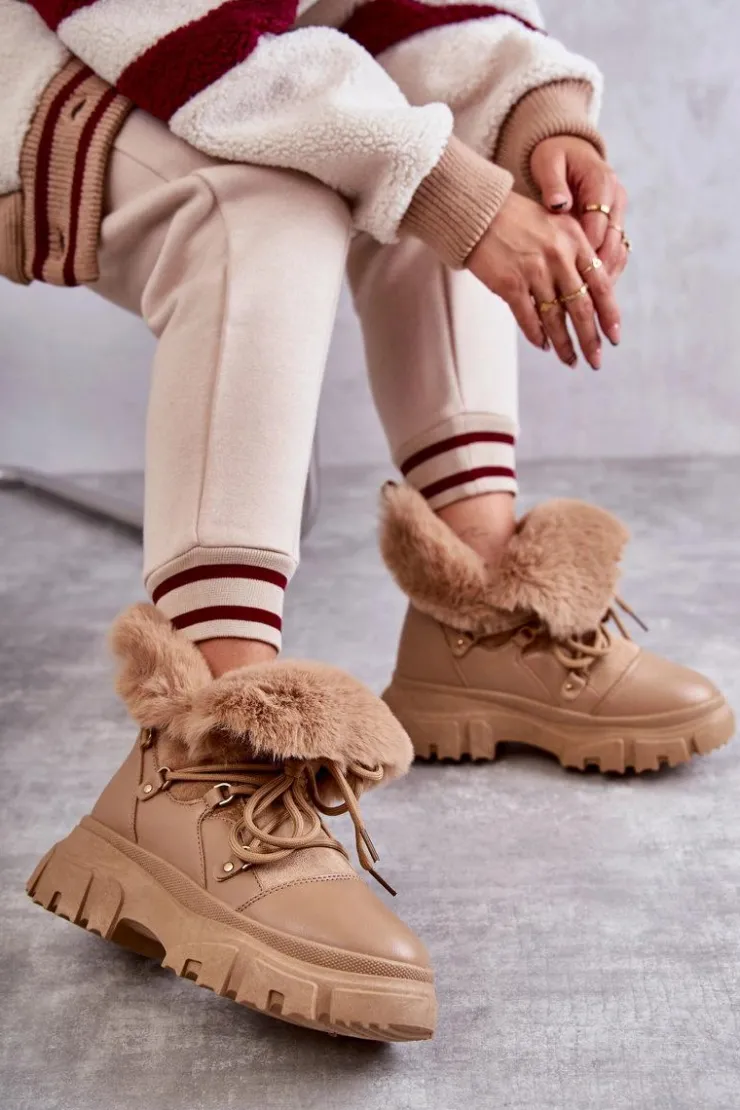 Boto Botki Ocieplane|Damskie Trapery*Ocieplane Botki Trapery Ciemnobeżowe Charles Beżowy