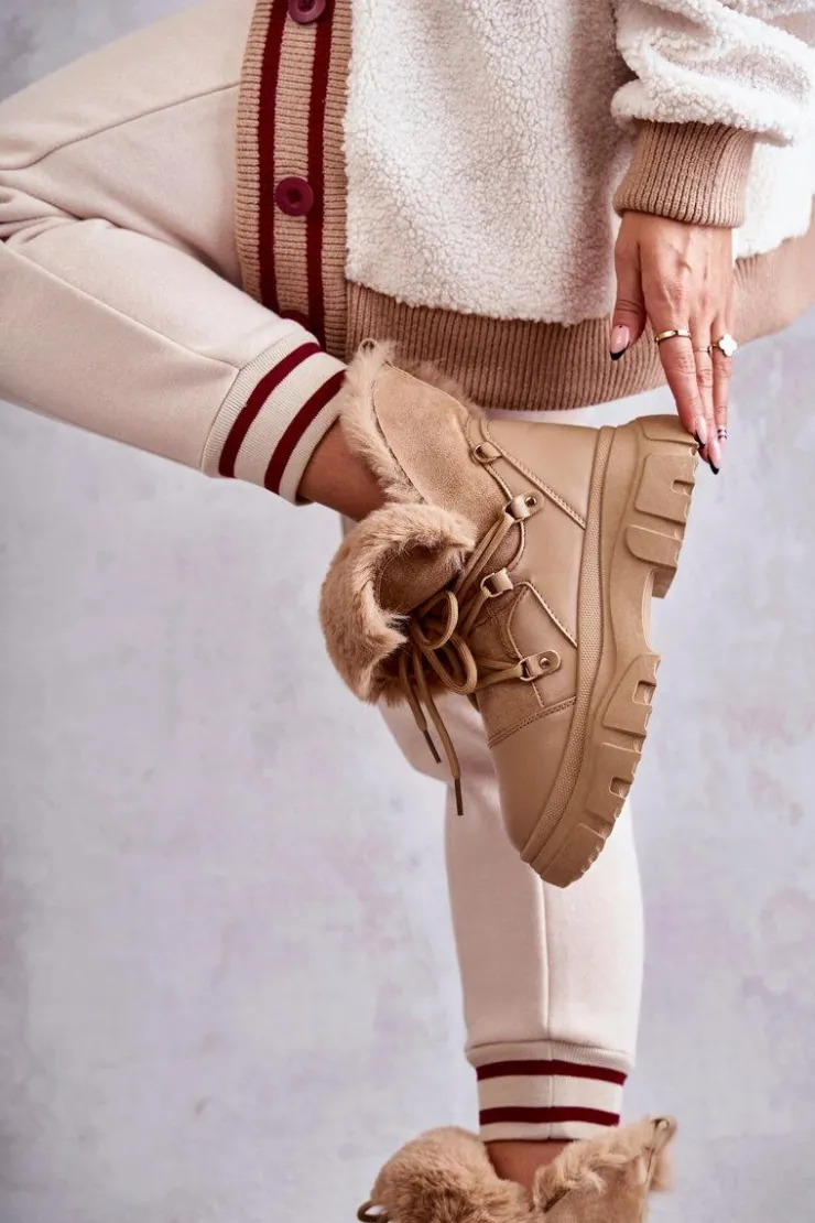 Boto Botki Ocieplane|Damskie Trapery*Ocieplane Botki Trapery Ciemnobeżowe Charles Beżowy