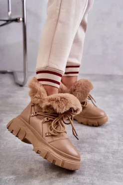 Boto Botki Ocieplane|Damskie Trapery*Ocieplane Botki Trapery Ciemnobeżowe Charles Beżowy