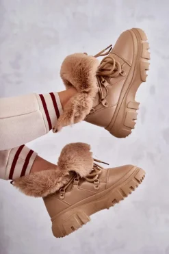 Boto Botki Ocieplane|Damskie Trapery*Ocieplane Botki Trapery Ciemnobeżowe Charles Beżowy