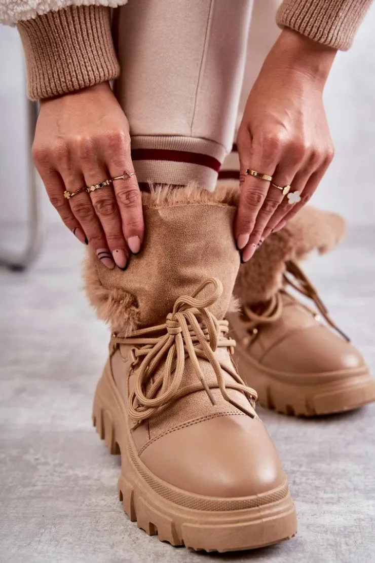 Boto Botki Ocieplane|Damskie Trapery*Ocieplane Botki Trapery Ciemnobeżowe Charles Beżowy