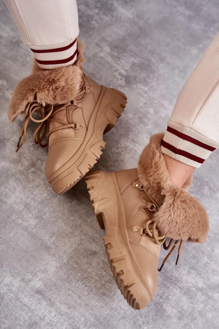 Boto Botki Ocieplane|Damskie Trapery*Ocieplane Botki Trapery Ciemnobeżowe Charles Beżowy