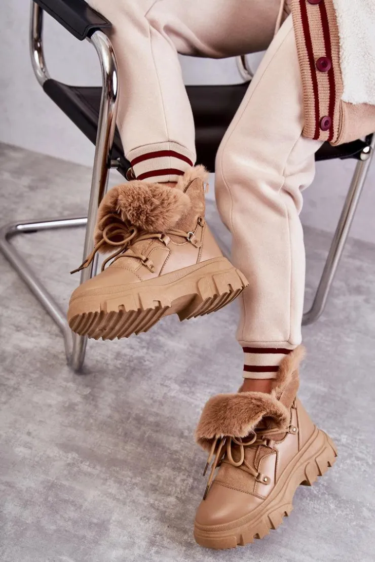 Boto Botki Ocieplane|Damskie Trapery*Ocieplane Botki Trapery Ciemnobeżowe Charles Beżowy