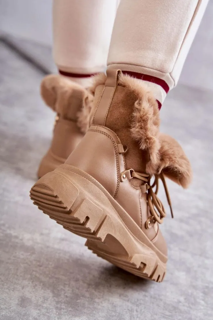 Boto Botki Ocieplane|Damskie Trapery*Ocieplane Botki Trapery Ciemnobeżowe Charles Beżowy