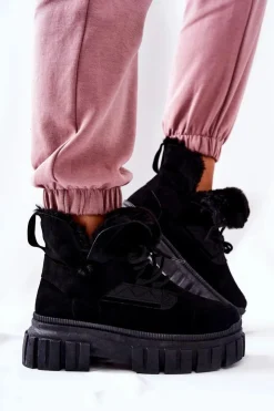 Damskie Boto Ocieplane Botki Trapery Czarne Demaris