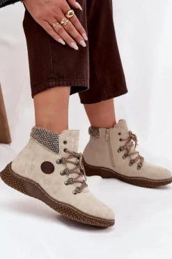 Damskie Boto Ocieplane Botki Trapery Damskie Jasnobeżowe Zenaya