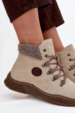 Damskie Boto Ocieplane Botki Trapery Damskie Jasnobeżowe Zenaya