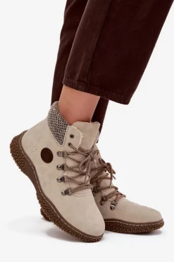 Damskie Boto Ocieplane Botki Trapery Damskie Jasnobeżowe Zenaya