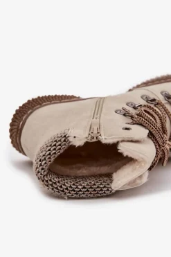 Damskie Boto Ocieplane Botki Trapery Damskie Jasnobeżowe Zenaya