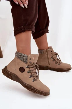 Boto Damskie Trapery|Botki Sznurowane*Ocieplane Botki Trapery Damskie Beżowe Zenaya Beżowy