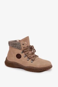 Boto Damskie Trapery|Botki Sznurowane*Ocieplane Botki Trapery Damskie Beżowe Zenaya Beżowy
