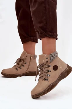 Boto Damskie Trapery|Botki Sznurowane*Ocieplane Botki Trapery Damskie Beżowe Zenaya Beżowy