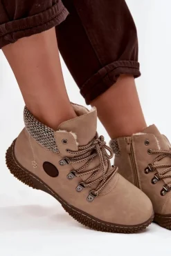 Boto Damskie Trapery|Botki Sznurowane*Ocieplane Botki Trapery Damskie Beżowe Zenaya Beżowy